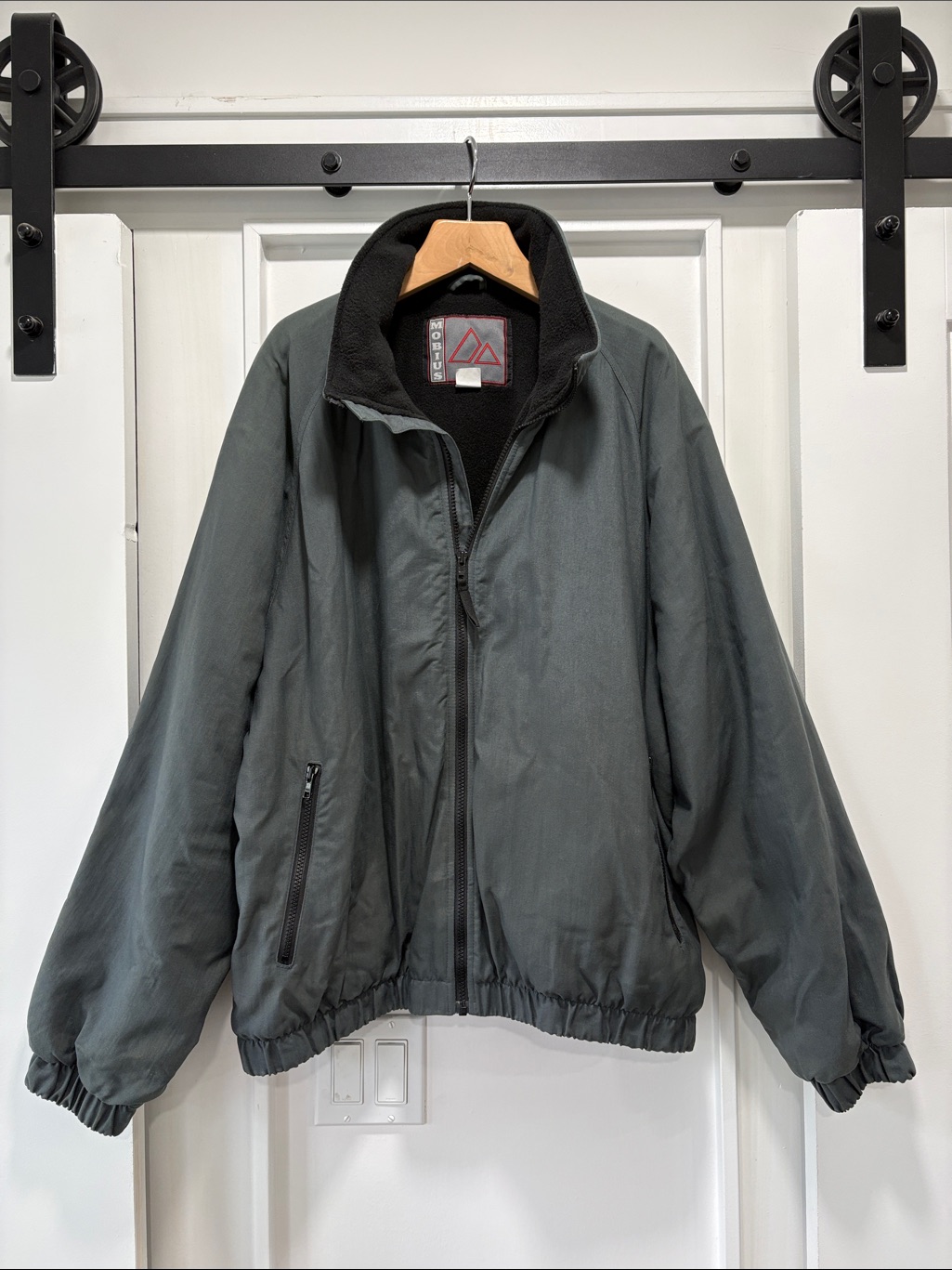 Mobius Men's Charcoal Gray Canvas Fleece Lined Bomber Jacket Size Large